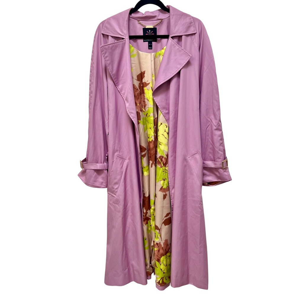 Isaac Mizrahi Womens XL Purple Trench Floral Lining Belted Long Jacket Feminine